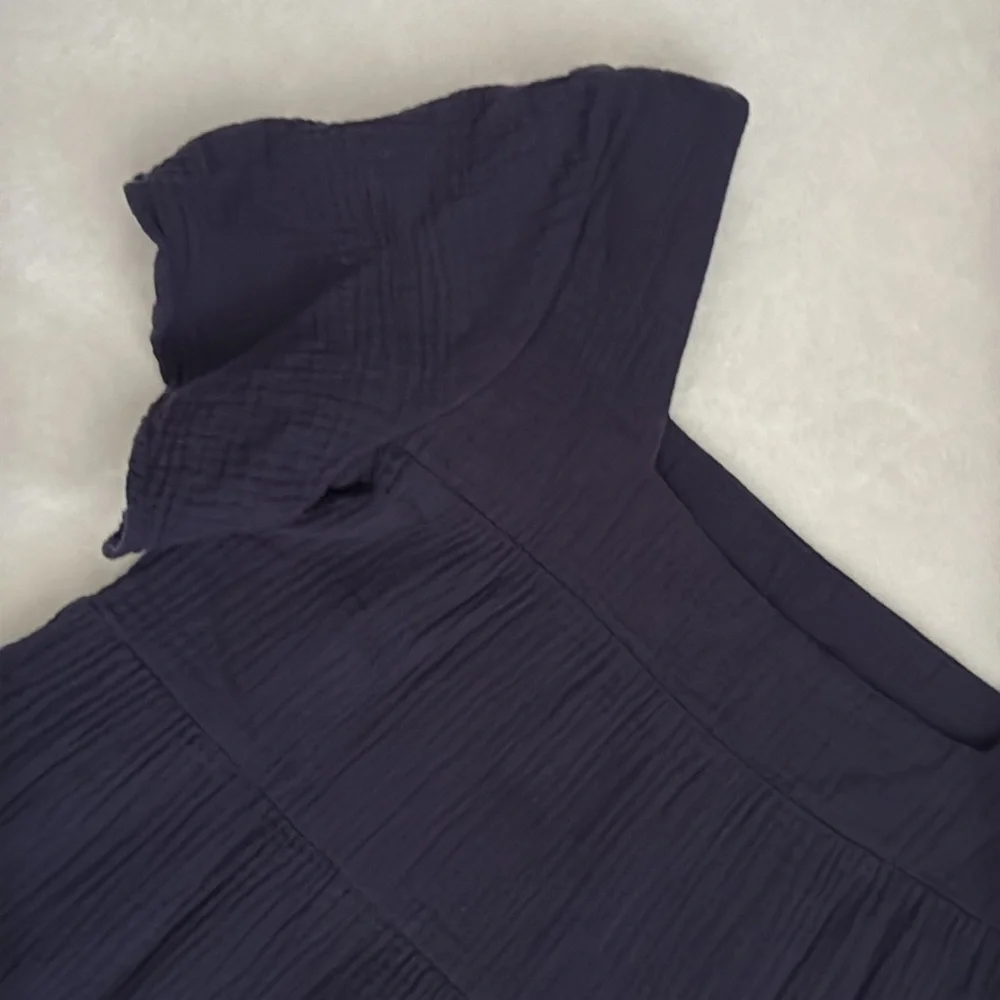 Rails | Valentina Squareneck Tiered Ruffled Gauzy Cotton Mini Dress Navy Blue XS - Picture 11 of 16